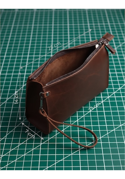 Vintage Leather Craft Hakiki Deri Erkek El Çantası Acı Kahverengi