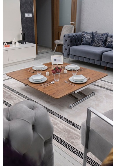 Home Üst Tabla Mdf Ceviz Oval Köşe Alt Krom