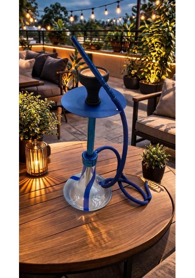 Nargile Takımı 65 Cm Büyük Boy Lüx Cam Nargile Seti Modern Mavi Tasarım Balkon & Teras Kullanımına Uygun