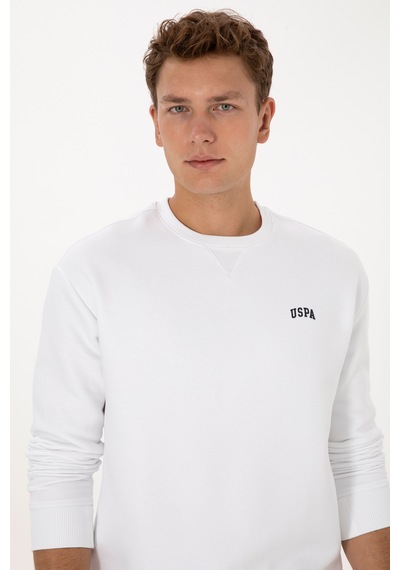 U.S. Polo Assn. Erkek Comfort Fit Bisiklet Yaka Şardonlu Beyaz Basic Sweatshirt 50313757-VR013