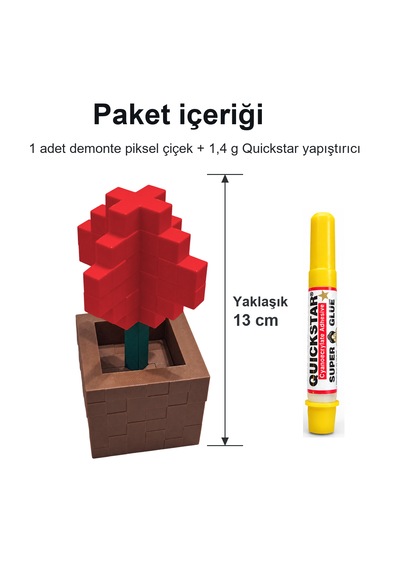 Piksel Alyum Biblo - 3d Baskı, Minecraft Esintili Kırmızı
