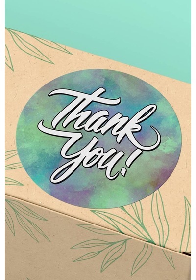 90 Adet Thank You Teşekkür Etiketi Renkli Sulu Boya 3x3cm St2021 Çok Renkli