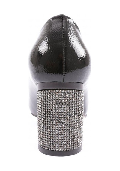 Dgn K800 Kadin Sivri Burun Silver Taş Topuklu Ayakkabi K800-1510-R7749 Siyah Kırışık Rugan