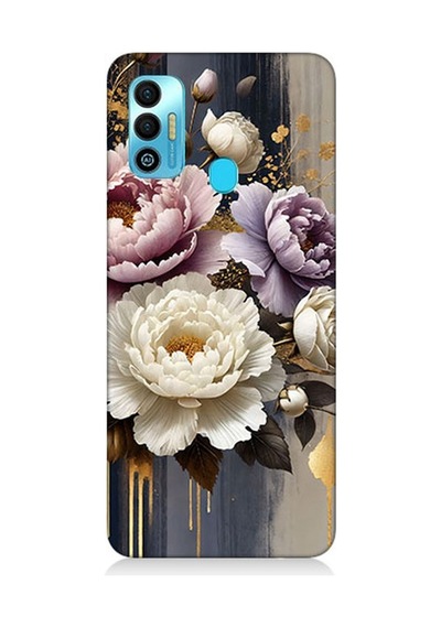 Tecno Spark 7t Uyumlu Altın Gölge Peony Büyüsü Desenli Silikon Kılıf Çok Renkli