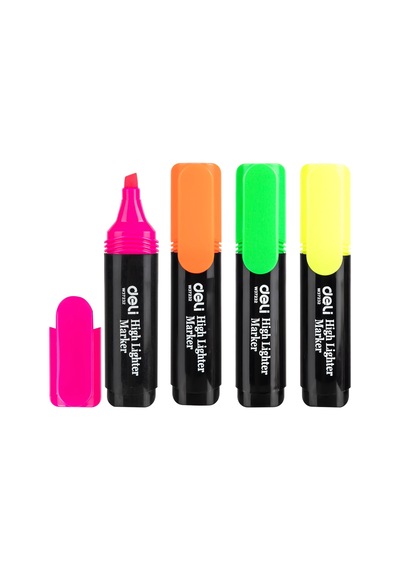 Deli Fosforlu Kalem 4'lü Paket Sarı-yeşil-turuncu-pembe 124-Pembe