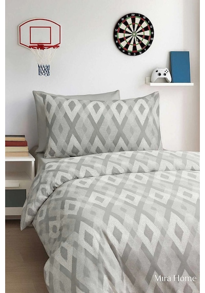Zigzag Desenli Gri Pamuklu Tek Kişilik Nevresim Takımı Çok Renkli