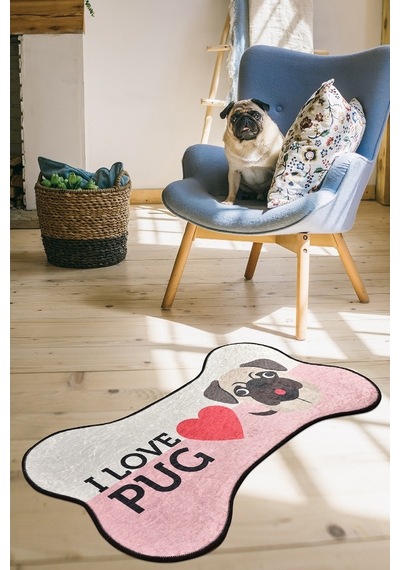 I Love Pug Djt 80X140 Cm Pet Paspası, Köpek Paspası, Halısı