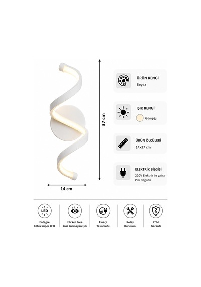 AvizeGO Sora Modern Led Duvar Apliği Günışığı Beyaz