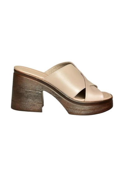 Fox Shoes U555931503 Bej Hakiki Deri Kalın Topuklu Kadın Terlik Bej-hakiki Deri