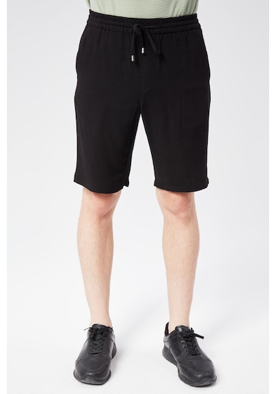 Braccas Erkek Beli Lastikli Bağcıklı Keten Karışımlı Slim Fit Jogger Şort Siyah Siyah