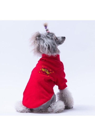 Kırmızı Wow Nakışlı Esnek Kedi Köpek Sweat- Kedi Köpek Kıyafeti Kırmızı Wow Nakışlı Esnek Kedi Köpek Sweat- Kedi Köpek Kıyafeti