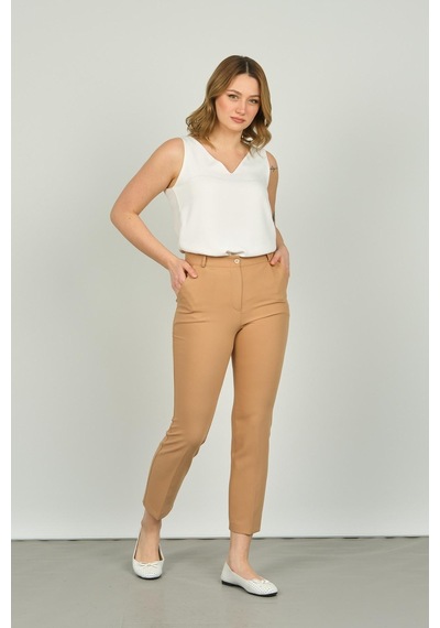 Fa Pantolon Kadın Çift Cep Bilek Boy Dar Paça Pantolon 7002 Camel