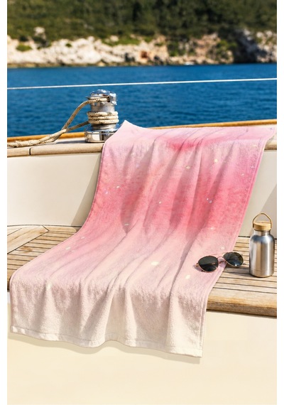 Pembe Degrade Estetik Plaj Havlusu - Minimalist Pastel Ombre Havuz Deniz Banyo Sahil Örtüsü Sessiz Tozu