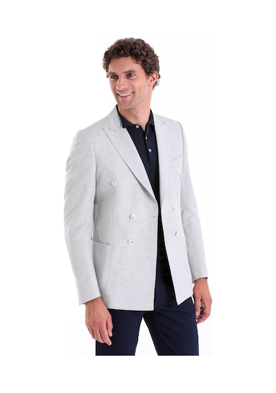 Hatemoğlu Gri Slim Fit Düz Sivri Yaka Kruvaze Casual Ceket Gri