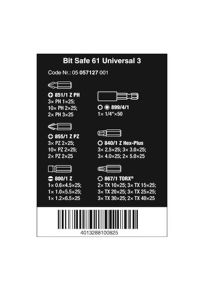 Wera Uç Seti, Bit-safe 61 Universal 3, 60 Parça, 05057127001