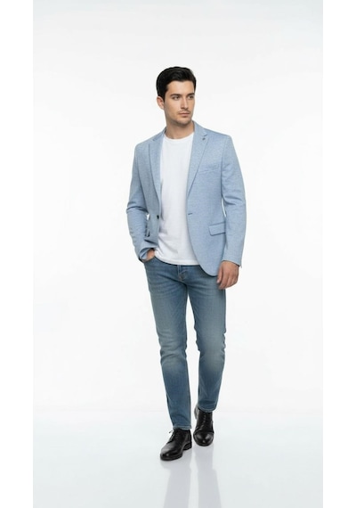 Plus Scorpion Erkek Karyağdı Desenli Slim Fit Blazer Ceket Mavi & Gri Şık Günlük Ve Ofis Kombin Color 5