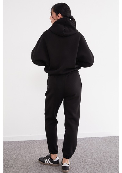 Fullamoda 3 İplik Basic Kapüşonlu Jogger Eşofman Takımı Siyah