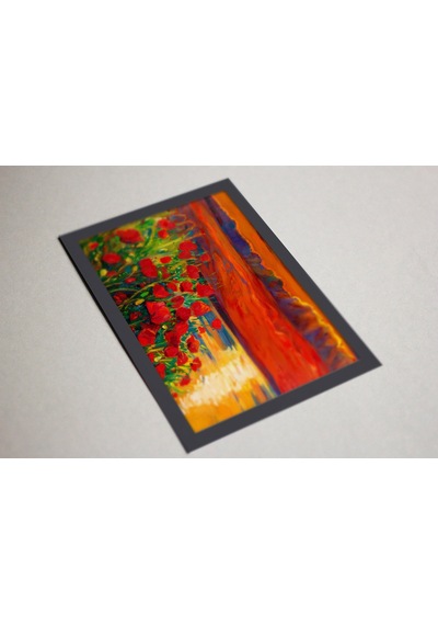 Ahşap Kendinden Çerçeveli Tablo - Yag Lı Boya Gün Batımı Kırmızı Gelincik, Standart - 20x28cm