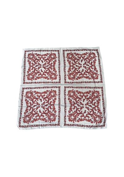Tikitonki Çok Parçalı Kırmızı Çiçek Desenli Saten Beyaz Eşarp - 90x90 Beyaz Beyaz