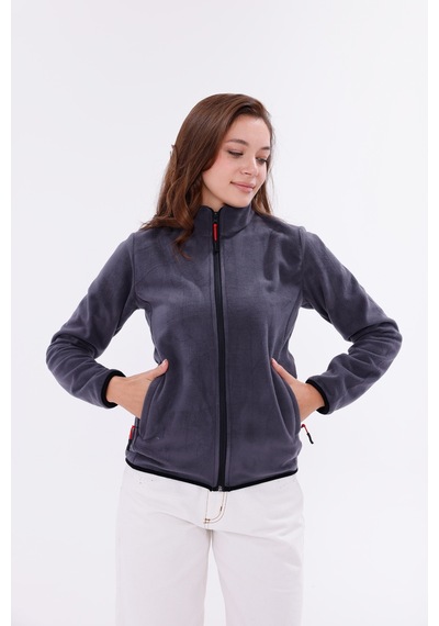Monox Kadın Slim Fit Tam Fermuarlı Polar Ceket Füme