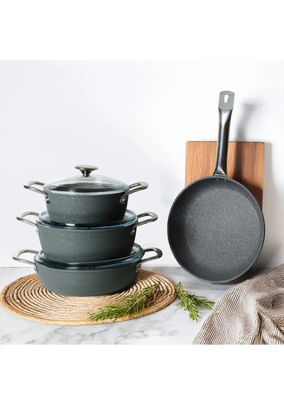 Güral Antoryum Pro 7 Parça Thermoguard Granit Tencere Takımı Gri Gri