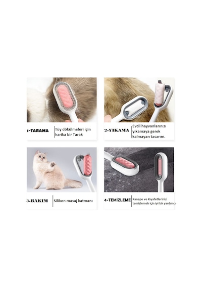 Petgravity Su Hazneli Kedi Yıkama Fırçası Kedi Tarağı Pembe