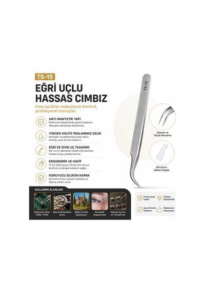 Ts-15 Eğri Uçlu Paslanmaz Çelik Hassas Endüstriyel Cımbız Anti-manyetik Hobi Ve Elektronik Tamir Cımbızı 12 Cm