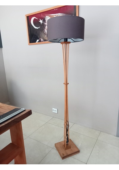 Açık Meşe Ahşap Lambader-kahve Başlıklı Köşe Lambası Kahverengi
