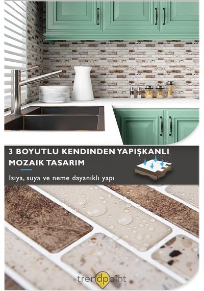 Trendpoint 3d 30 30cm Mutfak Tezgah Arkası Kaplama Pvc Kendinden Yapışkanlı Mozaik Görünüm Banyo