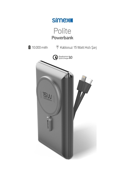 Hızlı Şarj Temassız Magsafe Powerbank 22,5w 10000mah Dahili Kablolu Simex S-38 Polite Standart Renkli