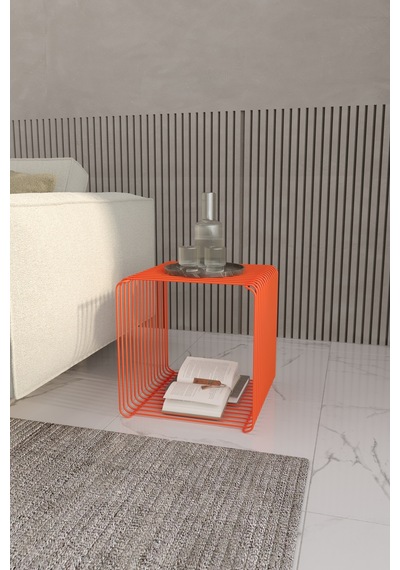 Valencia Dopamineminimalist Metal Tel Kare Yan Sehpa Modern Küp Yan Sehpa & Modüler Kitaplık Turuncu