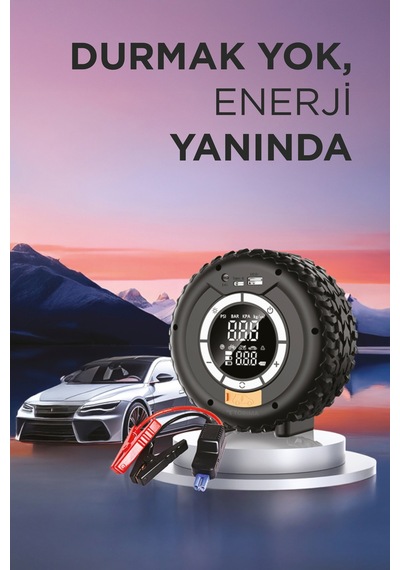 Torima Aps-03 Lastik Görünümlü Akü Takviye Hava Kompresörü & Powerbank 4 Ü 1 Arada
