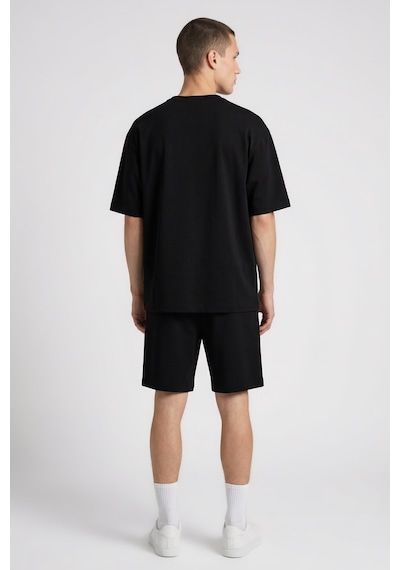Siyah Oversize Fit Basic Erkek Şort Takım - 85292