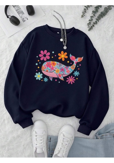 Startmore Balık Desenli Sweat Çok Renkli