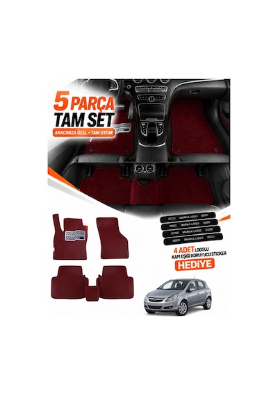 Opel Corsa D 2006-2014 Uyumlu Eva Oto Paspas Metal Topukluklu Havuzlu 5 Parça Bordo