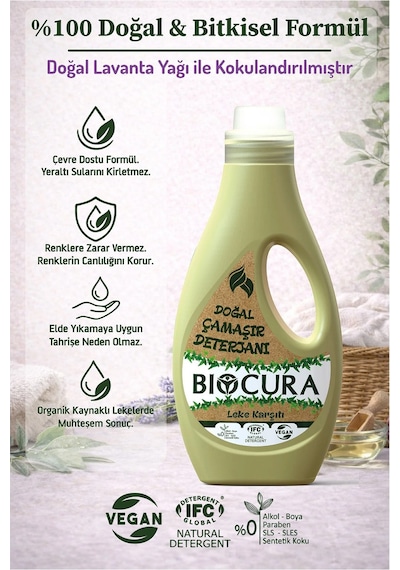 Biocura %100 Doğal Sertifikalı Bitkisel İçerikli Leke Çıkarıcı Çamaşır Deterjanı 1 L