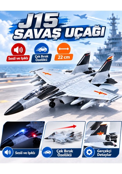 J15 Metal Uçak Flying Shark Fighter Air Force Sesli-ışıklı Çek-bırak 5. Nesil Savaş Uçağı 22 Cm