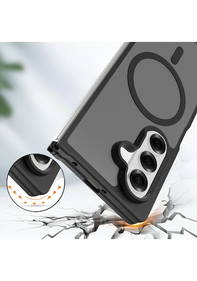 Samsung Galaxy Uyumlu Z Fold 7 Kılıf Mat Kamera Korumalı M-safe Şarj Özellikli Yüzey Mat Darbe Emici Lunex Kapak Siyah