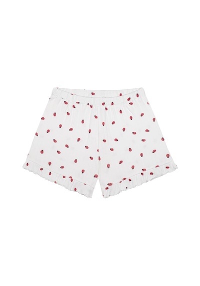 Antebies Uğurböceği Fırfırlı Şortlu Pijama Beyaz