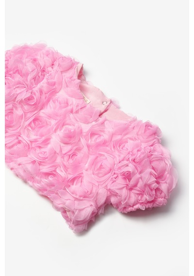 Le Mabelle Pembe Kısa Kollu Gül Aplike Detaylı Kız Çocuk Crop Bluz - Millie Pembe