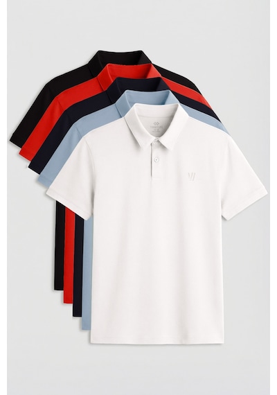 Standart Fit Basic Polo Yaka 5li Paket Erkek T-shirt - 87768 Çok Renkli