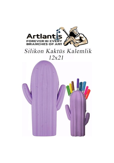 Silikon Kaktüs Kalemlik 1 Adet Silikon Kalem Kutusu Eğlenceli Sevimli Kaktüs Figürlü Hediyelik Kalemlik Mor