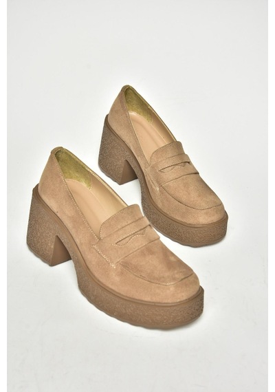 Fox Shoes T996152002 Vizon Süet Kalın Topuklu Kadın Ayakkabı vizon