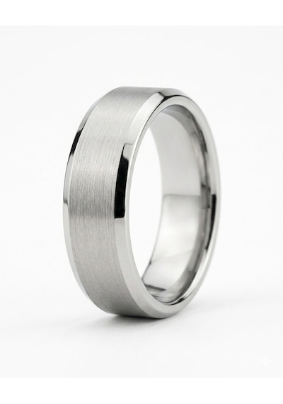 Erkek Gümüş Renk Detay 6 Mm Tungsten Yüzük