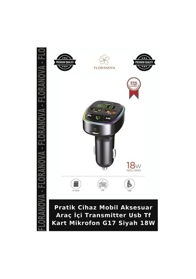 Pratik Cihaz Mobil Aksesuar Araç İçi Transmitter Usb Tf Kart Mikrofon G17 Siyah 18w