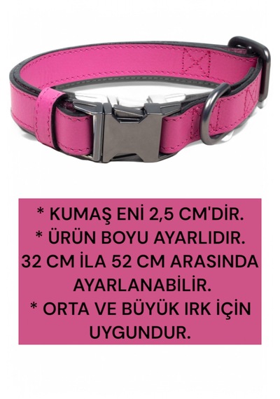 Hakiki Deri Köpek Boyun Tasması, Kişiye Özel Künyeli Lux Seri Pm Pembe