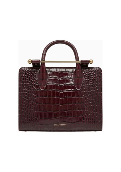 Strathberry Mini Bordo Kroko Deri Lüks Tote Çanta, Zamansız Ve Şık Tasarım Omuz Çantası