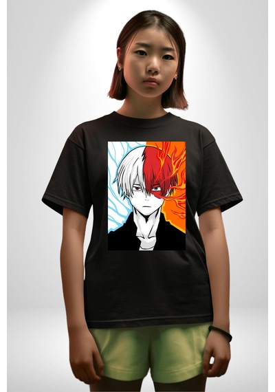 My Hero Academia Boku Anime Pamuklu Bisiklet Yaka Unisex Oversize Boyfriend Dijital Baskılı Siyah T-shirt Siyah