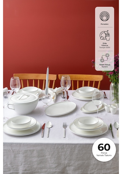 Emsan Fine Bone Freya 60 Parça 12 Kişilik Yuvarlak Yemek Takımı Platin