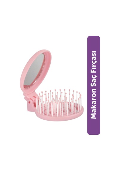 Beauty Makaron Saç Fırçası - 3d Esnek, Aynalı, Çanta Boy - Compact Detangler Pembe